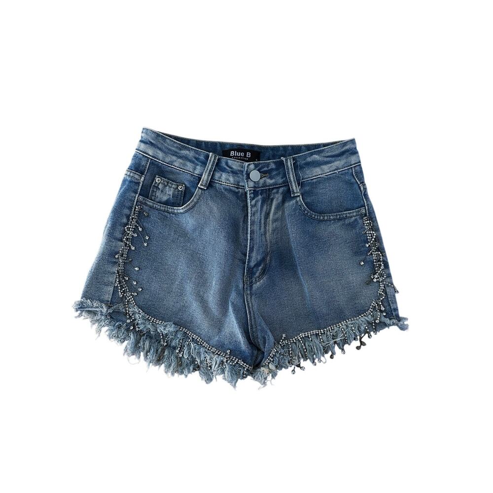 Blue B Collection Rhinestone Fringe Denim Shorts